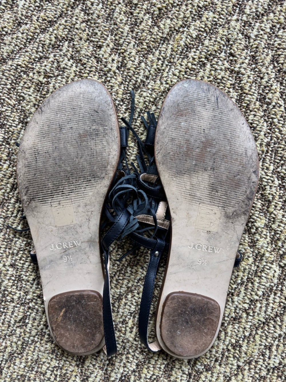 J. Crew Navy Fringe Tan Footbed Slingback Sandals - Picture 9 of 9
